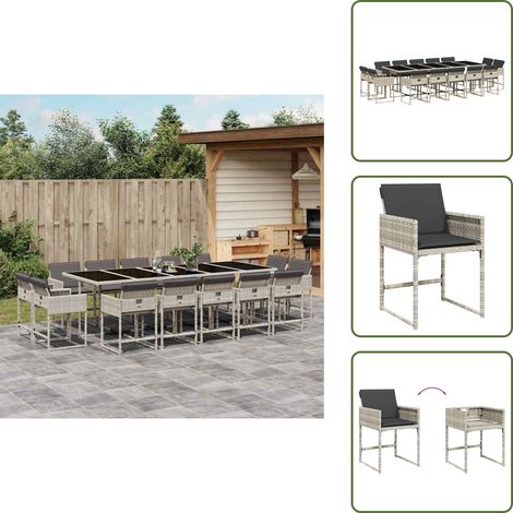 Mesa de jardín - vidaXL Set comedor jardín y cojines 15 pzas ratán sintético gris claro - Ratán sintético