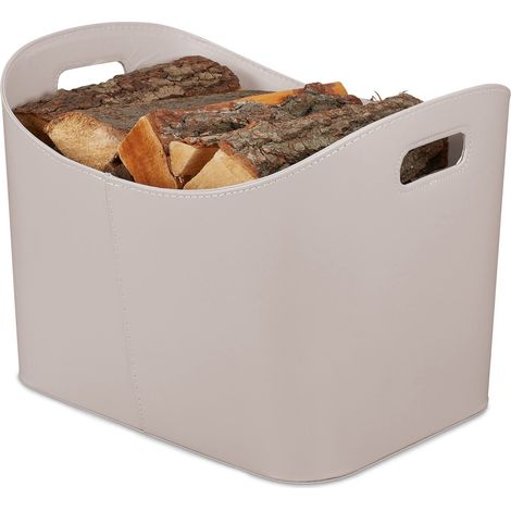 Panier à bûches Similicuir, Rangement Solide pour Bois avec poignées, XL, Gris Clair (1/5)