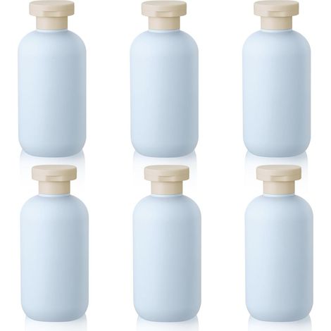 Lot de 6 flacons de voyage pour shampoing, flacons de voyage rechargeables de 200 ml pour produits de toilette, flacons souples pour les voyages, flacons en plastique vides (bleu clair) (1/5)