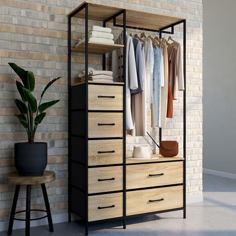 UTAH armario + columna L. 90 cm con 1 estante y 7 cajones en madera y tejido negro