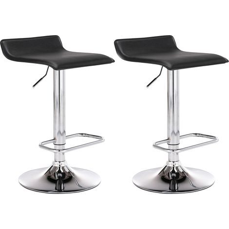 Set di 2 sgabelli da bar sintetici neri, altezza regolabile con poggiapiedi cromato TDB10162