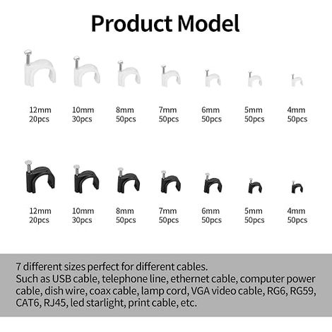 Round Cable Clips Black White Wall Wall Cable Clips Nails 4/5/6/7/8/10/12 mm (1/5)