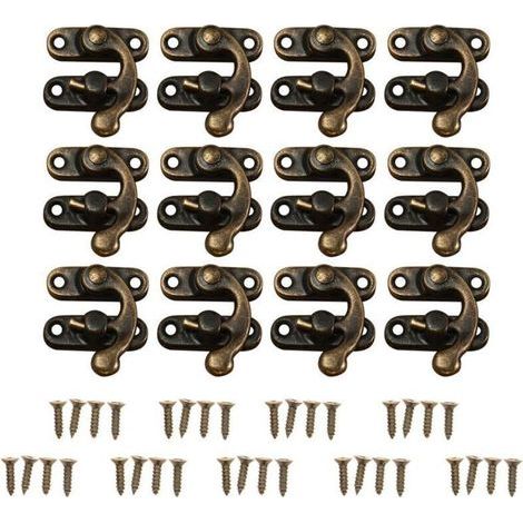 Fermoirs pour placards 12pcs Verrous rétro décoratifs cabinet boîte à bijoux cales verrou Cadenas Loquet Crochet cornes Bronze Cadenas Moraillon Boîte à bijoux Boucle avec 48 vis (Bronze) (1/5)