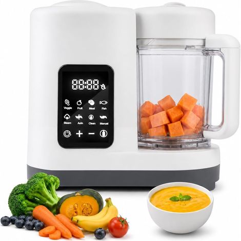 Robot Cocedor Batidor para Bebé, Procesador de Alimentos para Bebés Multifunción, Pantalla Táctil LED de 9 Menús Predefinidos, Cesta de Vapor de Acero Inoxidable Extraíble, Esterilización y Autolimpie (1/5)
