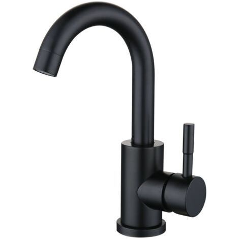 rose Robinet d'eau chaude et froide noir en acier inoxydable petit robinet de bassin rotatif brossé de salle de bain incurvé (1/5)