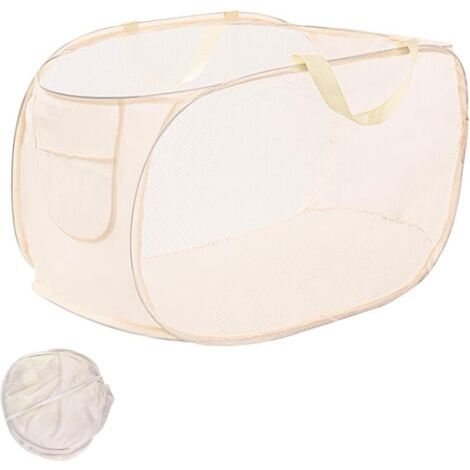 1pcs Panier a Linge Pliable, Corbeille a Linge Pliable, Panier à Vêtements Pliable, Panier à Linge Sale Pliable, Pop Up Corbeille à Linge en Maille pour Salle de Bain,Chambre à Coucher(Beige) (1/5)