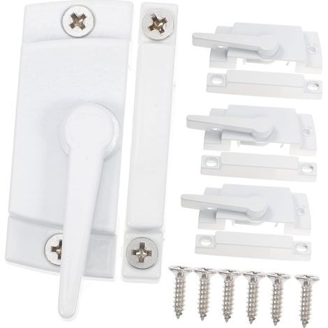 4 pièces Verrous de Fenêtre Coulissants Serrure de Sécurité pour Fenêtres Anciennes Installation Simple Protection et Coulissantes Blanc avec Support Plat Gauche