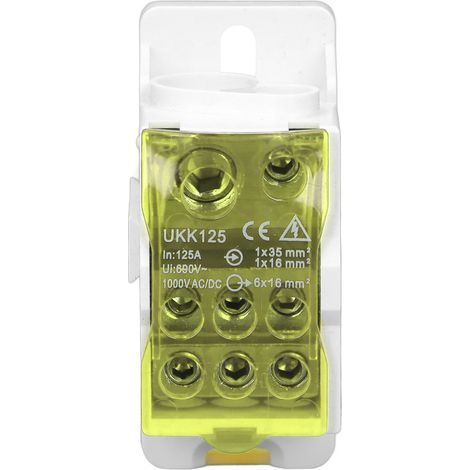 Boîte de distribution sur rail DIN, bornier électrique universel, boîte de jonction pour connecteurs de câbles d'alimentation, 690 V, 125 A, jaune