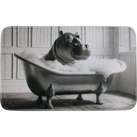 Tapis de bain en polyester Animal 45 x 75 cm Hippo (1/4)
