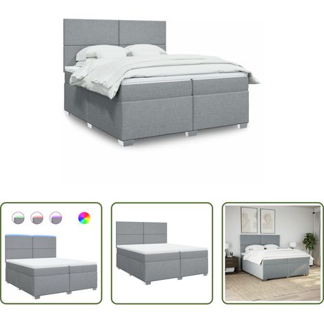 vidaXL LED-Beleuchtung - Boxspringbett mit Matratze Hellgrau 200x200 cm Stoff (1/5)