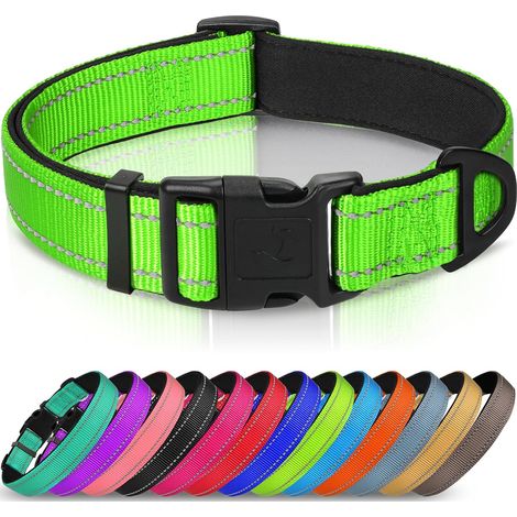 Collier pour Chien en Nylon avec Bande Réfléchissante,Collier Rembourré Classique pour Petit Chien,Vert,S (1/5)