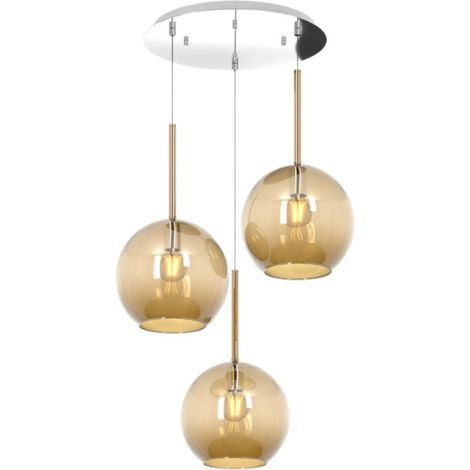 Sospensione Contemp. Rosone Tondo Future Met. Cromo Vetro Ambra 3 Luci E27 D52Cm (1/5)