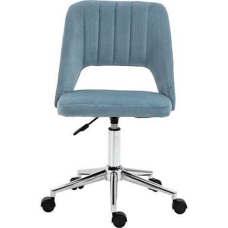 Chaise de bureau velours réglable bleu charge 120kg pivotante coiffeuse étude