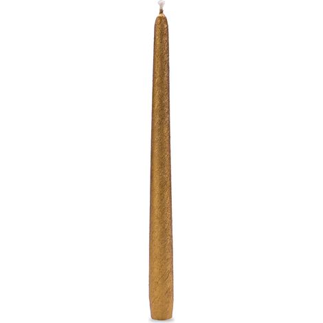 Bougie conique rayée métallisée, or, diamètre 2,2 cm, hauteur 30 cm, 1 pièce. (1/5)
