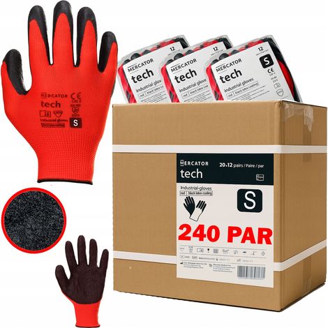 Guantes de trabajo de látex MERCATOR Tech rojos y negros - Talla S - 240 pares (1/5)