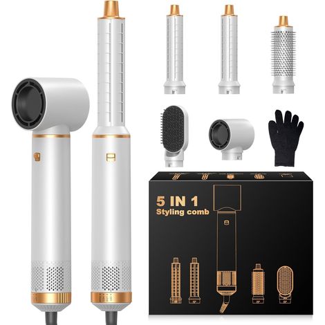 Airbrush 5 en 1, Seche Cheveux 5 en 1, Air Brush avec Seche Cheveux Ionique, Boucleur Automatique, Brushing Brosse Soufflante, Brosse Lissante, Hair Styler 5 en 1 pour Boucler, Lisser, Sécher