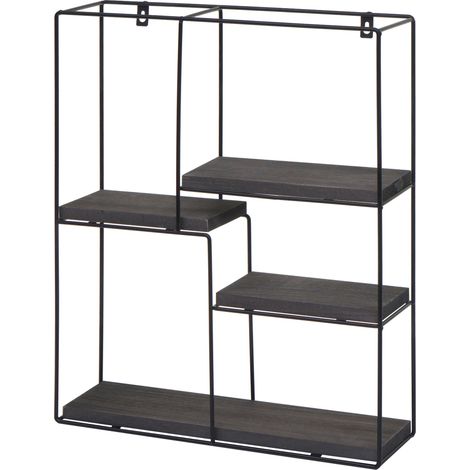 Étagère murale suspendue 4 niveaux en métal et bois gris foncé design industriel 51 x 40 x 11 cm 040008665 (1/5)