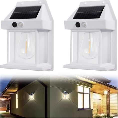 Applique murale solaire d'extérieur en tungstène, avec capteur de mouvement et 3 Modes d'éclairage, luminaire d'extérieur, applique murale, 2pcs (1/5)