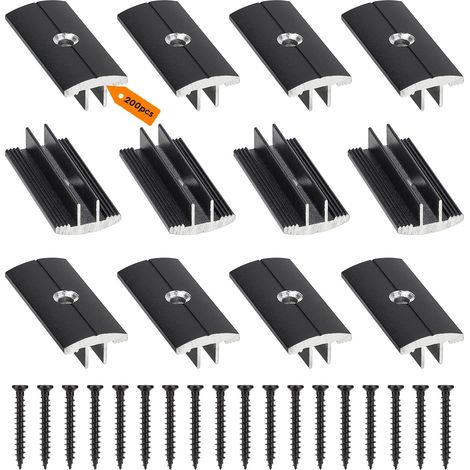 200 Pcs Clips Noir pour Planchers en Bois en Plastique T-Clips pour Planches de Terrasse 6 mm Espacement Entretoises Cachées avec 200 Vis pour Planches WPC/BPC Planches Composites (1/5)