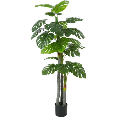 Monstera Artificiel H.1.5m Tronc Lichen Feuilles Tortue Grand Réalisme Pot Inclus