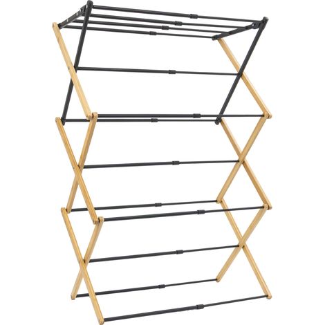 JVL Bamboo Extendable 3 Tier Concertina Clothes Airer, Brown (1/5)