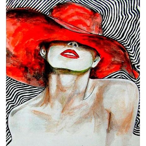 Mosaico di diamanti 5D - Donna con cappello 40x30cm