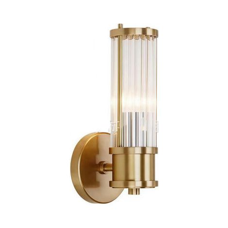 Aplique de pared de latón, aplique de pared de cristal dorado, aplique de pared de cristal y base dorada, adecuado para sala de estar, comedor, dormitorio, oficina. (1/5)