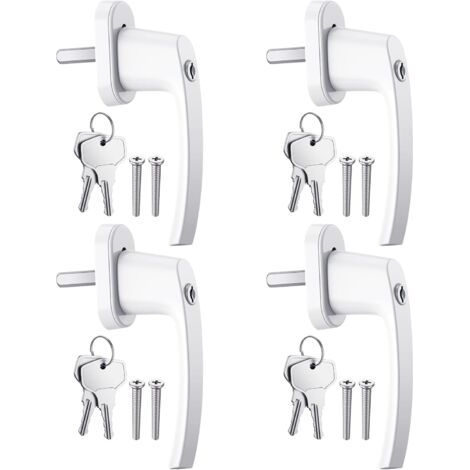 4PCS Poignées de Fenêtre Verrouillable à Clé en Aluminium Blanc Poignée de Porte de Balcon Windows avec 8 PCS Vis et 8 PCS Clés Convient à Toutes Les Fenêtres et Portes de Balcon Courantes