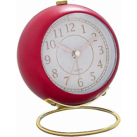 Réveil de bureau silencieux classique avec rétroéclairage, surface en verre haute définition, horloge de bureau silencieuse alimentée par piles (rouge). (1/4)
