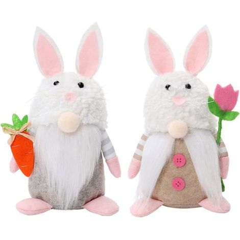 Osterdekorationen: 2 Hasen, gesichtsloser Gnom für den Tisch, Frühlingsgeschenk für Kinder