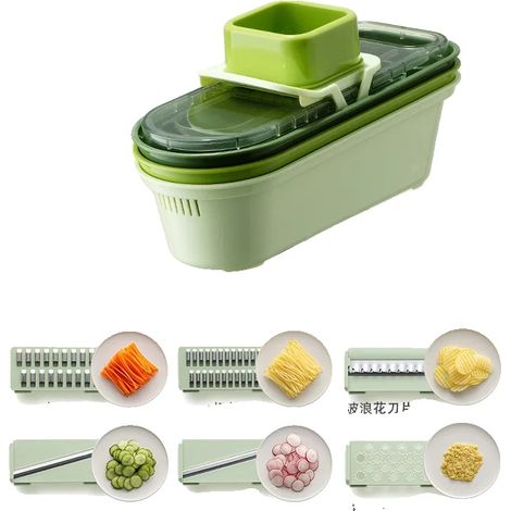 Cortador de verduras, cuchilla de acero inoxidable, diseño ecológico, 6 cuchillas, 3 cestas. (1/2)