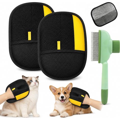 3 Pièces Set Anti Poils Animaux,2 Gants Double Face Tissu Doux 24x18cm,1 Peigne Vert Longues et Courtes Dents,Antistatique,Démêle Les Noeuds,Pour Chat Chien,Usage À La Maison Et En Voyage (1/5)