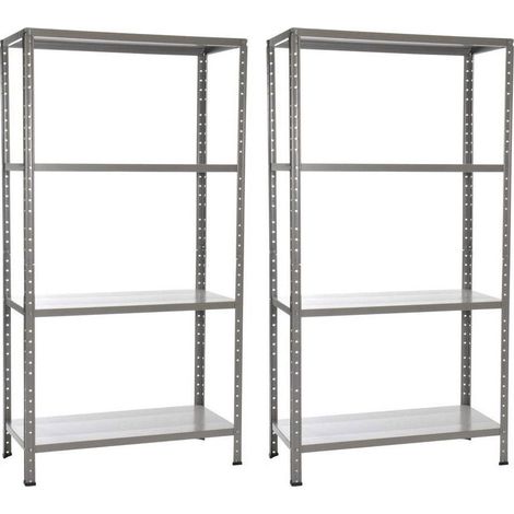 Set 2 Scaffali in Metallo 4 Ripiani 60x30x140 cm Grigio (1/4)
