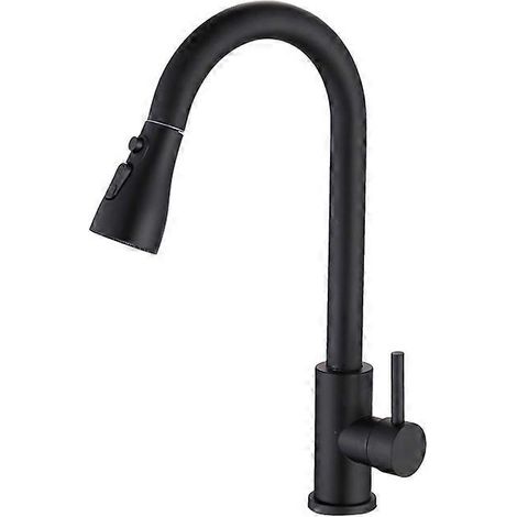 Robinet de cuisine extractible en acier inoxydable, mitigeur monocommande rotatif à 360° pour cuisine ou salle de bain, noir, 40 x 20,5 cm (1/4)