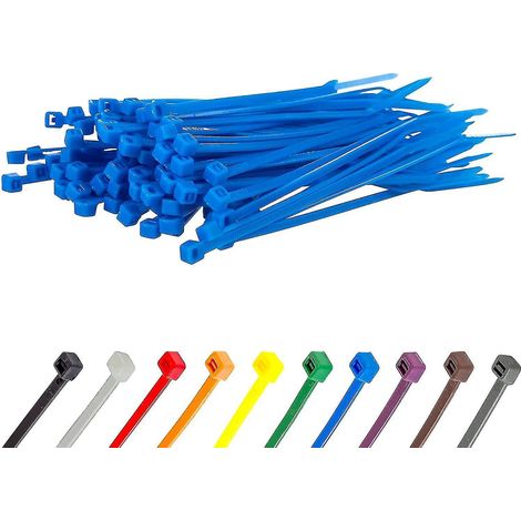Lange, robuste silberne Kabelbinder, 370 mm x 4,8 mm, 100er-Packung, aus hochwertigem Nylon, 100 mm x 2,5 mm Reißverschluss, blau