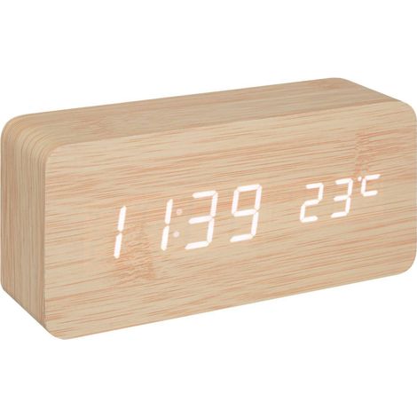 Atmosphera – Réveil digital en bois et cuivre 15x7cm – Silencieux – Alimentation par piles ou USB – Décoration moderne pour intérieur (1/5)