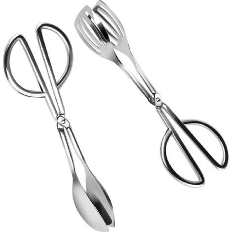 Drado 2er-Pack Salatzange aus Edelstahl, Grillzange, Servierzange, Küchenschere, Buffetzange für Grill, Salat, Brot und Backen, 26 cm (1/5)