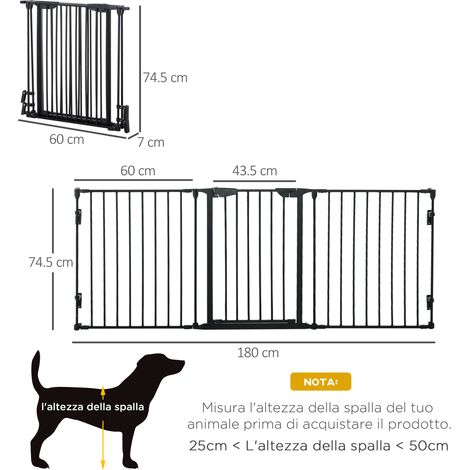Barrière pliable pour chien à 3 panneaux, adaptée aux chiens de petite et moyenne taille, 180 x 3 x 74,5 cm, noire (1/5)