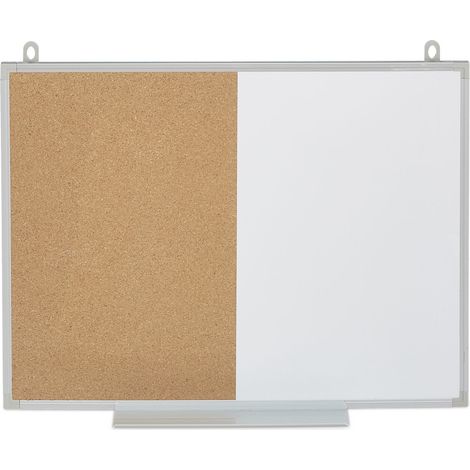 Lavagna combinata 2 in 1 multifunzione da ufficio 80 x 60 cm con pratico portaoggetti in sughero bianco 130009560