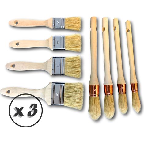 8 pinceaux plats et ronds qualité hyper pro 100 % soie Vernir laquer lisser - Quantité x 3 - Lot 8 pinceaux