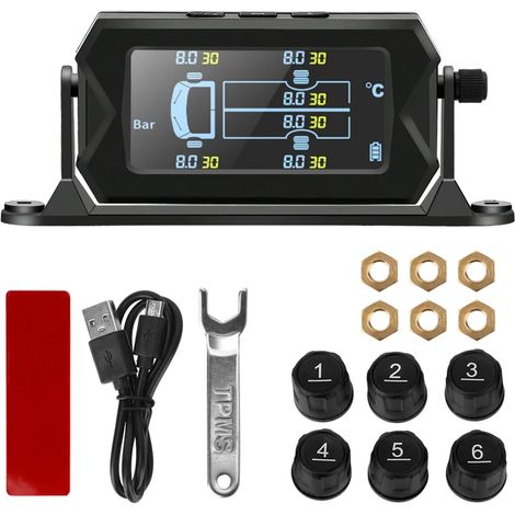 Système de surveillance de la pression des pneus (TPMS) pour camions et véhicules : écran LCD Solar6, outil de diagnostic des pneus, moniteur d'alarme, testeur Autotruck (1/5)