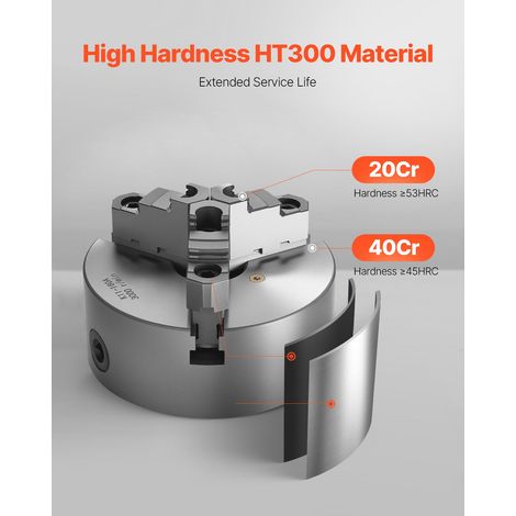 Mandrin auto-centrant 3 mors 160 mm, filetage 1 1/2 in-8, serrage 3-145 mm, clé en T, fonte HT300, tour bois métal (1/5)