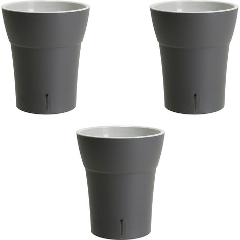 Set di 3 vasi per orchidee con riserva d'acqua - Dali-dea grigio scuro 2 litri