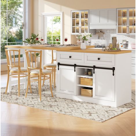 Isola cucina estensibile 120x40x72 cm in MDF e metallo bianco salvaspazio – MEUBLIV (1/5)