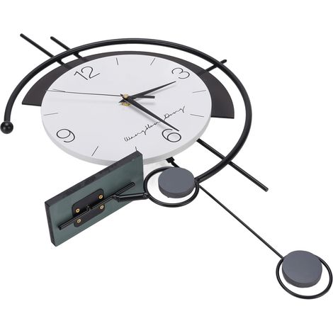 Horloge murale moderne et simple en fer forgé à mouvement silencieux, noire et blanche. (1/5)