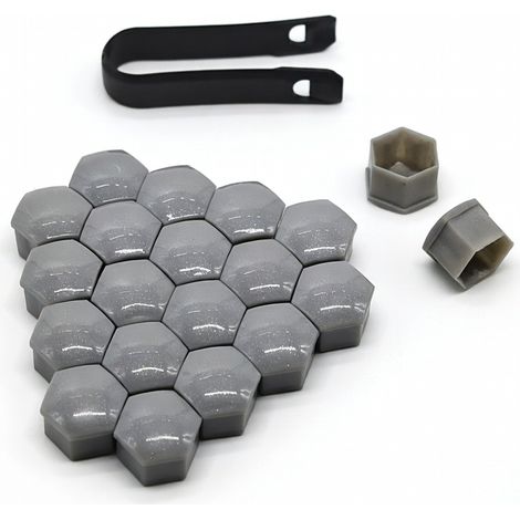 Capuchons d'écrous de roue gris 17 mm, 20 pièces + clip (1/5)