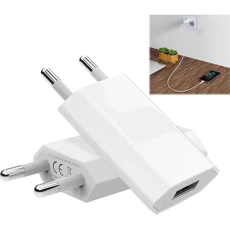 Chargeur Secteur USB (5W 5V 1A), 2 Pièces Adaptateur Universel Avec Prise USB C pour Phone, Pad, Smartwatch, Écouteurs - Blanc (1/5)