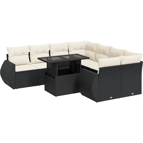Sedute da esterno - Set Divani da Giardino 9 pz con Cuscini Nero in Polyrattan (1/5)