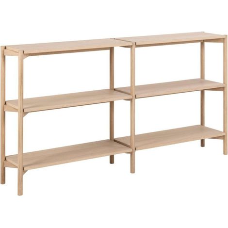 Hellin – Bibliothèque basse scandinave en chêne blanchi 4 étagères – Dimensions L 169 x P 30 x H 88,4 cm – Finition huilée pour style moderne (1/5)