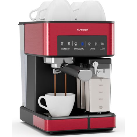 Klarstein Arabica Comfort Siebträgermaschine  20-Bar, 1350W, Mit Milchaufschäumer, Für Gemahlenen Kaffee & Pads, 1,8L Wassertank, Touch-Bedienfeld, Abnehmbarer Milchtank, Aufschäumdüse aus Edelstahl